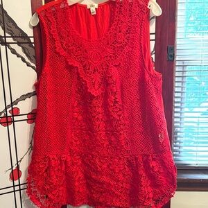 Red cotton & lace top